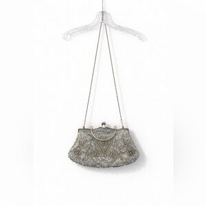 Elegant Silver Beaded Evening Bag